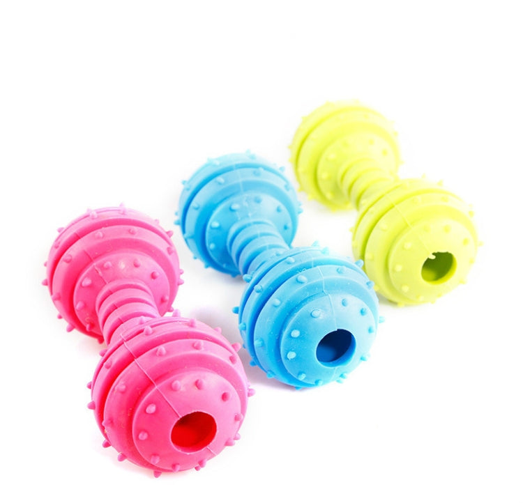 Multi-color TPR bite-resistant dumbbell dog toys set: pink, blue, and yellow ridged shapes