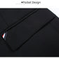 Black blazer pocket seam close-up with welt detail and striped trim