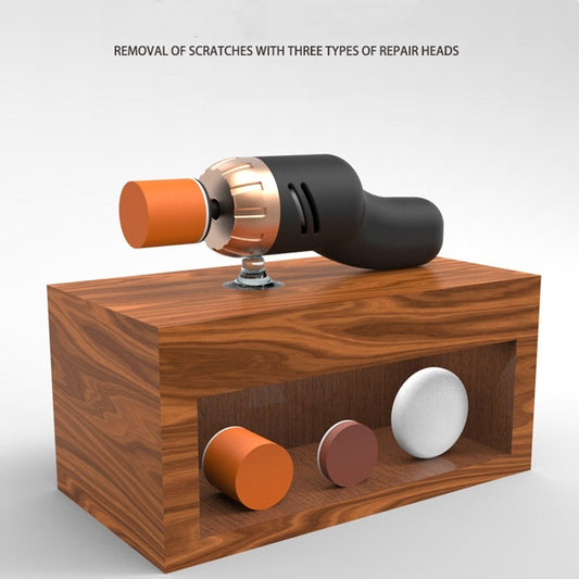 Car scratch repair machine tool with three interchangeable repair heads on wooden box