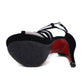 Sandal sole and heel view: black platform with red heel and strap details
