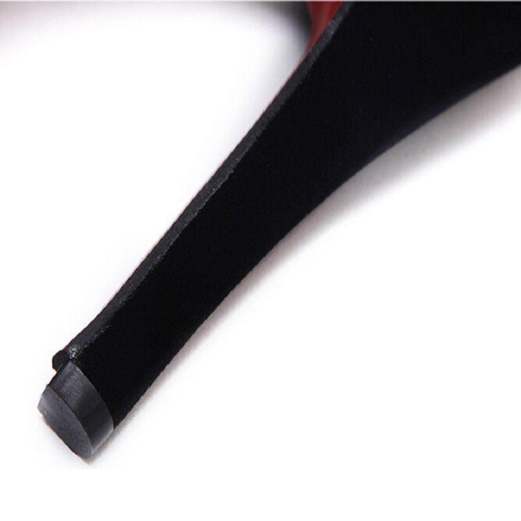 Close-up of black high-heel stiletto with platform sole edge