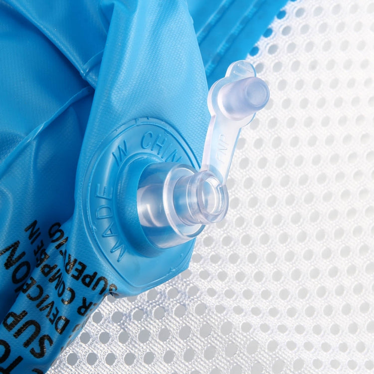 Blue float hammock valve and mesh net panel close-up