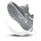 Grey lace-up work shoe with side view of treaded sole and knit paneling