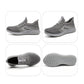 Set of grey and dark work sneakers: side, toe, and outsole views