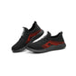 Men's work sneakers in black, lace-up design with elastic collar and red accent stripes