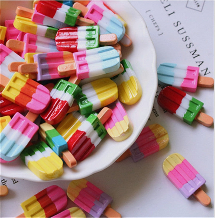 Assorted multicolor ice cream stick resin cabochons with flat back pieces