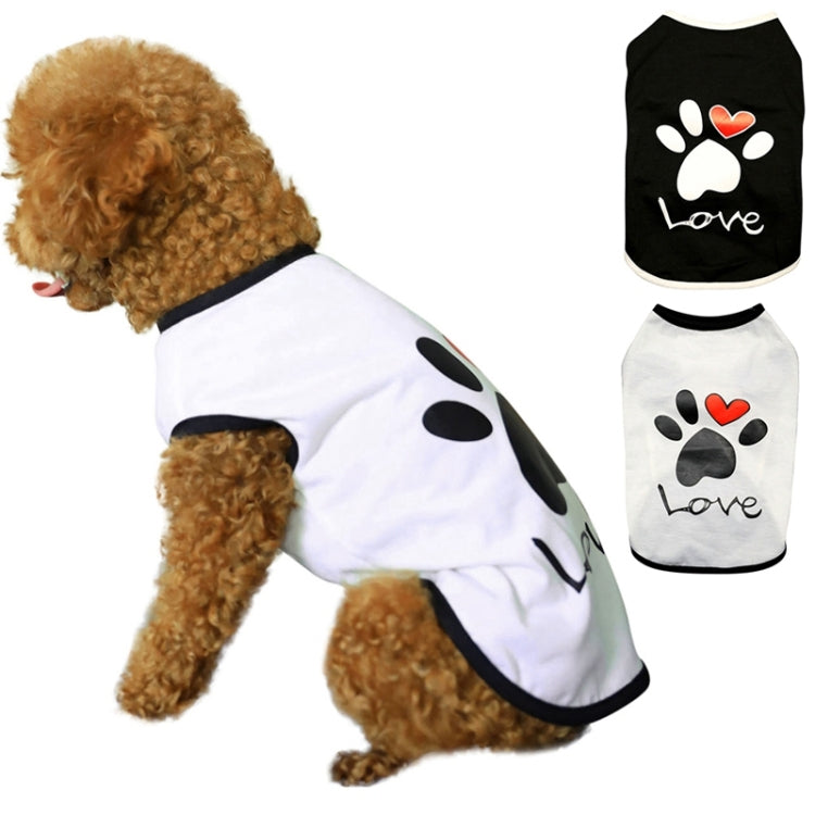 Dog love pattern vest set: black and white with paw prints and red hearts