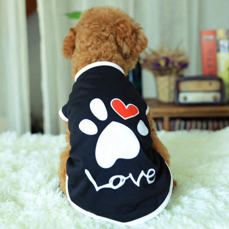 Black dog vest with large paw print, red heart, and 'Love' graphic