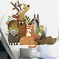 Cartoon woodland animal wall sticker cluster featuring fox, owl, raccoon, and bear