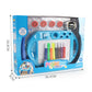 Blue projector art drawing toy box with painted pen slots and stamp discs