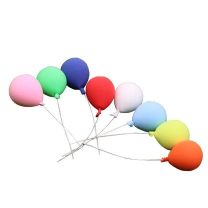 Set of 8 mini balloon decorations with colorful balloons on silver wire stems