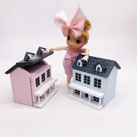 Dollhouse 1:12 Mini House Cute Pocket Villa, Pink, Blue