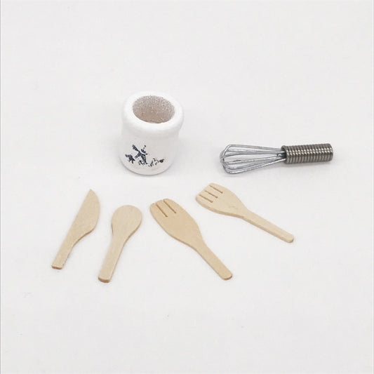 6 PCS / Set 1:12 Mini House Toy Simulation Eggbeater Pot Fork Set Kitchen Accessories, 6 PCS / Set Eggbeater Pot Fork Set