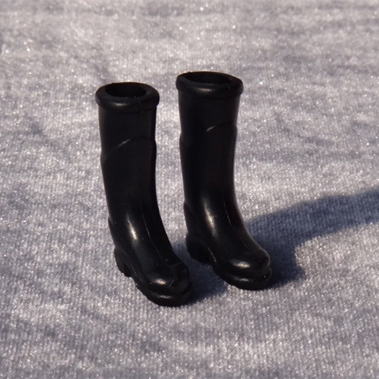 Mini long tube rain boots, black plastic, pair of dollhouse accessories