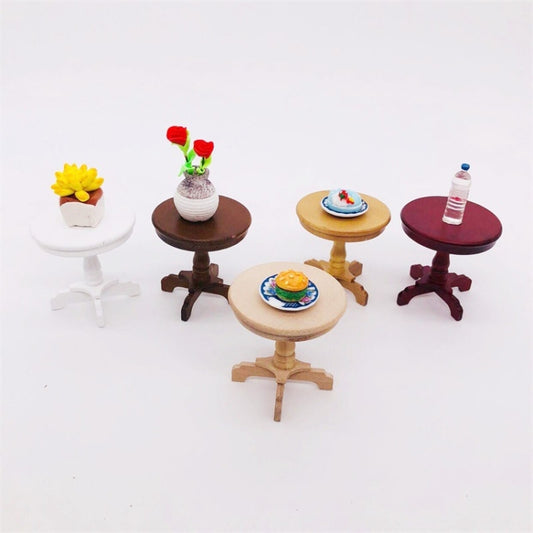 1:12 Mini Doll House Pocket Furniture Decoration Round Table, White, Walnut Color, Mahogany Color, Wood Color, Prime Embryo