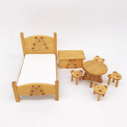 1:12 Mini Doll House Pocket Children Bedroom Small Bear Bed Set, Bear Bed Set