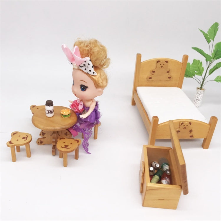 1:12 Mini Doll House Pocket Children Bedroom Small Bear Bed Set, Bear Bed Set
