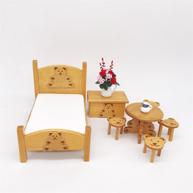 1:12 Mini Doll House Pocket Children Bedroom Small Bear Bed Set, Bear Bed Set