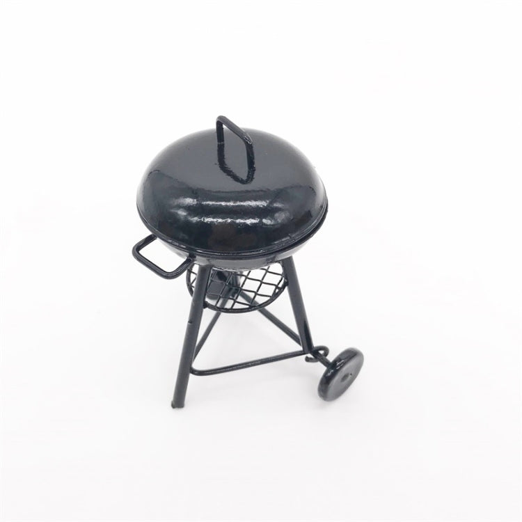 Mini round outdoor oven toy with domed lid and side handle, black finish