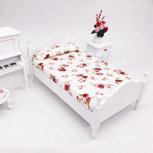 1:12 Mini House Toy Simulation Bedroom White Single Bed, Bedroom White Single Bed