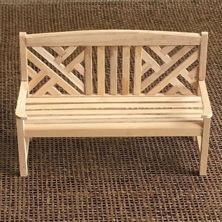 Mini wooden dollhouse garden chair, slatted back and seat, light finish