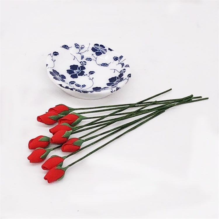 Mini rose stem toy bundle with red flower heads on green stems