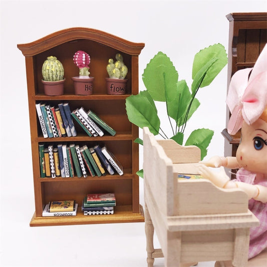 1:12 Mini House Toy Simulation Furniture Wooden Bookcase Mini House Toy, Wooden Bookcase