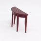 Dollhouse mini semicircular porch table in dark mahogany wood, angled view, four legs