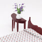 Dollhouse mini semicircular porch table with dark mahogany finish and flower vase centerpiece
