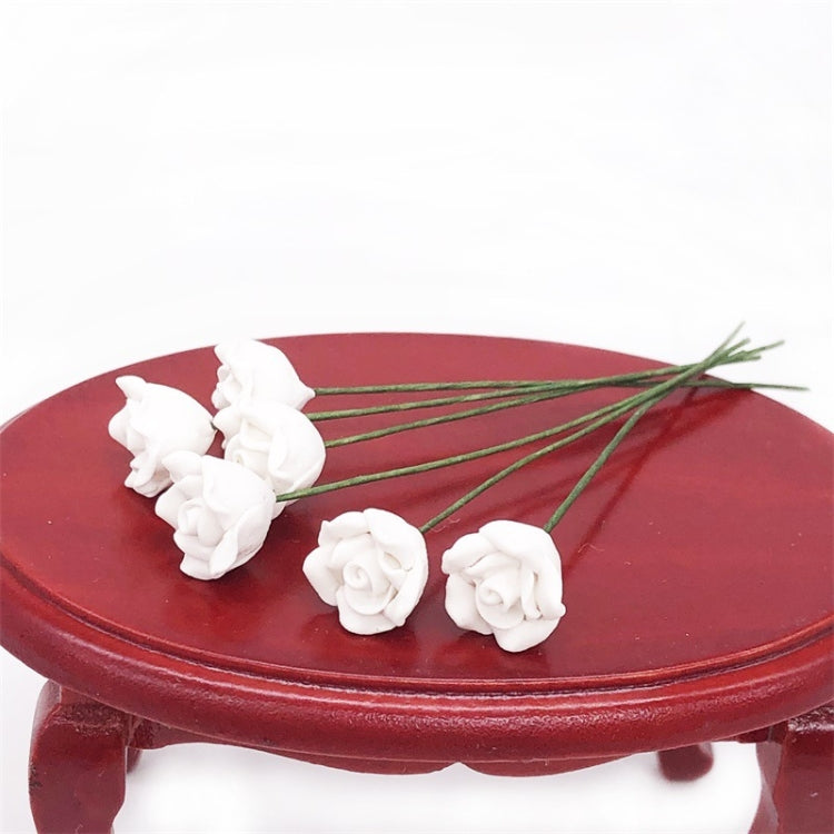 Mini white rose heads with thin green stems