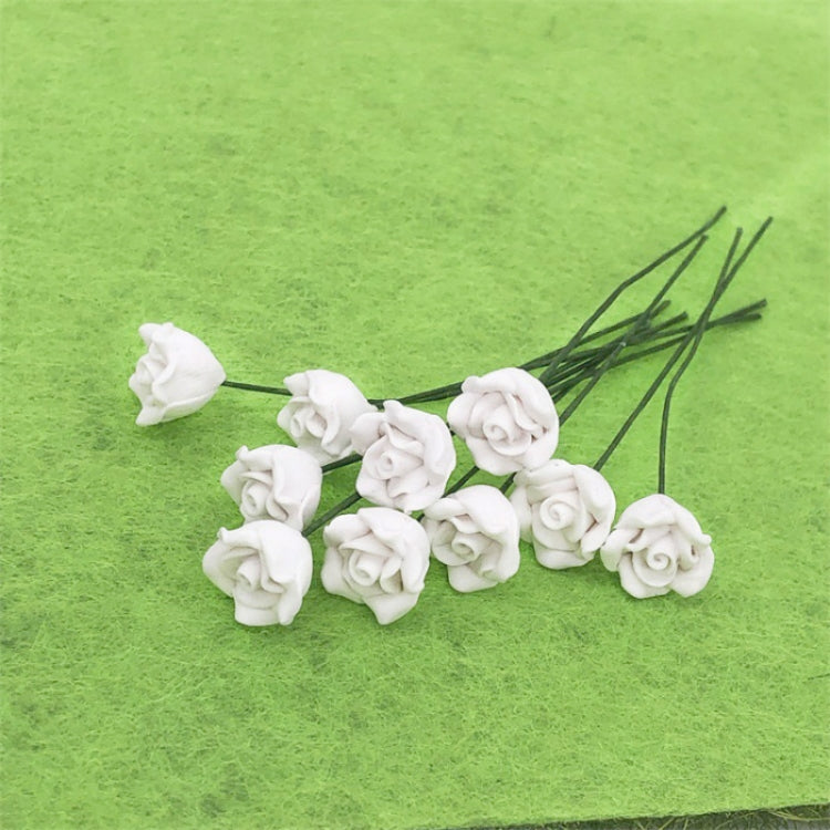 Mini white rose cluster with green stems for dollhouse scene decoration