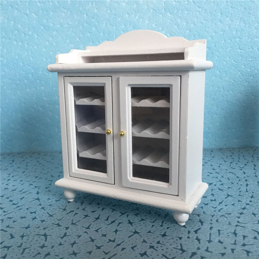 1:12 Mini House Toy Simulation Walnut Wine Cabinet, White, Walnut Color
