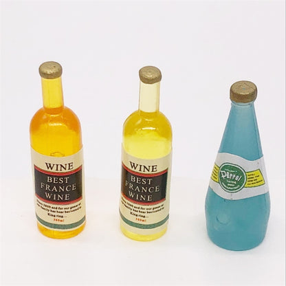 Mini wine drink toy set: two yellow wine bottles and one blue drink bottle