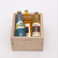 Mini wine drink toy set bottles in a wooden crate display