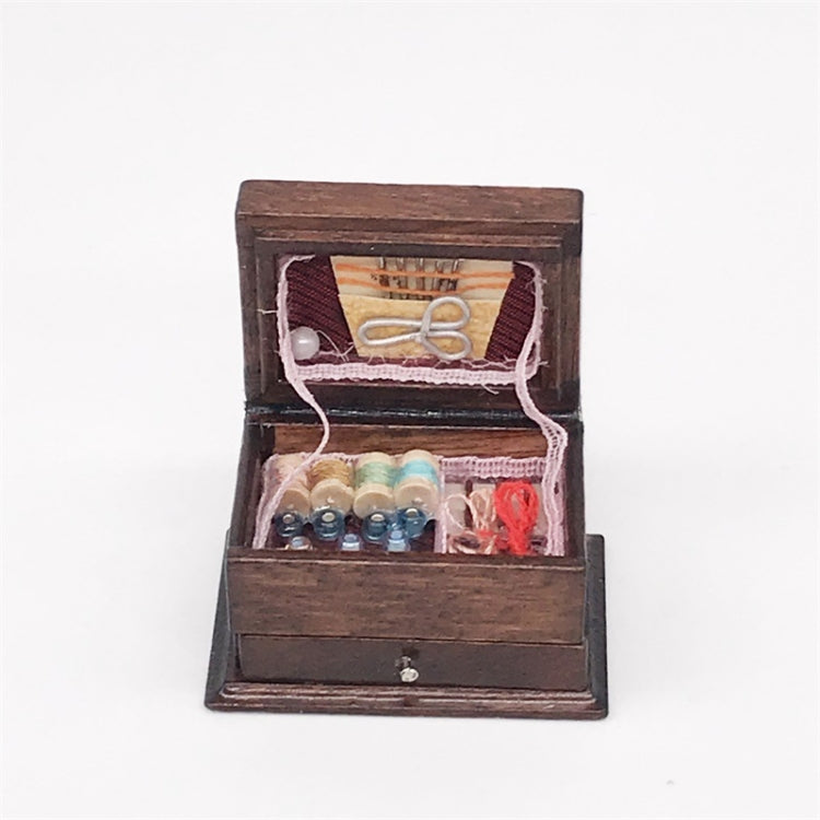 1:12 Mini House Toy Simulation Classical Solid Wood Chinese Retro Sewing Box, Sewing Box