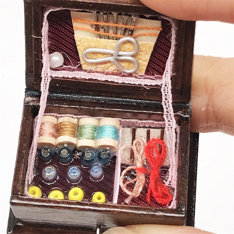 1:12 Mini House Toy Simulation Classical Solid Wood Chinese Retro Sewing Box, Sewing Box