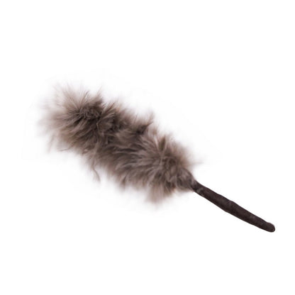 Mini chicken-hair simulation brush toy with gray fuzzy bristles and dark handle
