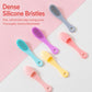 Assorted color silicone brushes with dense textured bristle heads and loop handles