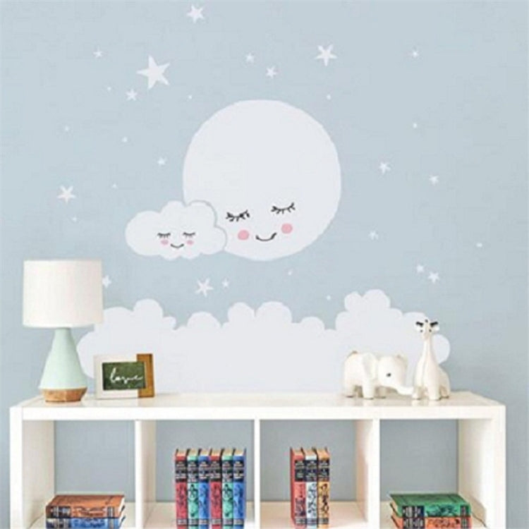 Light gray moon and cloud wall sticker with star speckles