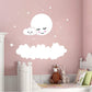 White moon and cloud wall sticker with star speckles and smiling faces