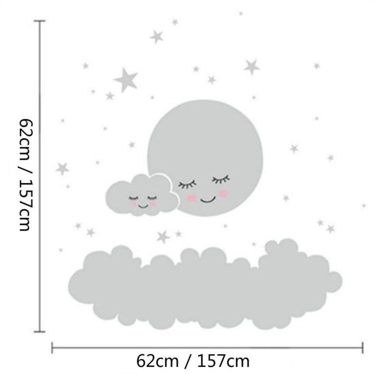 Moon, cloud, and stars wall sticker with size guide 62cm x 157cm