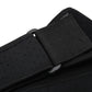 Black shoulder strap close-up with perforated texture and reinforced stitched edge.