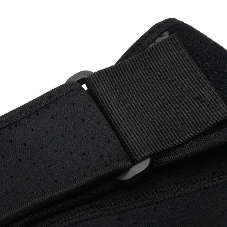 Black shoulder strap close-up with perforated texture and reinforced stitched edge.