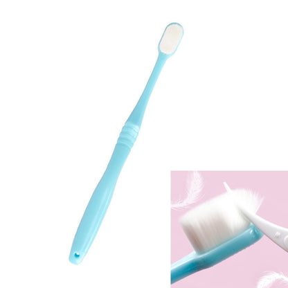 Blue soft-bristle toothbrush with curved handle and protective bristle head cover