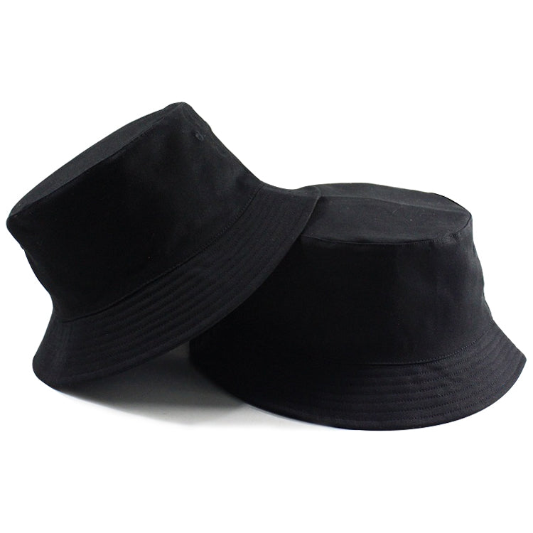 Black cotton fisherman bucket hat with wide, gently curved brim