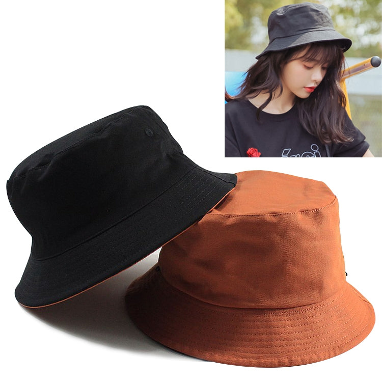 Cotton double-sided fisherman hat, black and rust orange, wide brim with stitched texture