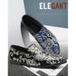 Blue glitter slip-on loafer shoes with ornate silver embroidery and low sole