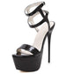 Black high platform open-toe stiletto sandals with ankle strap