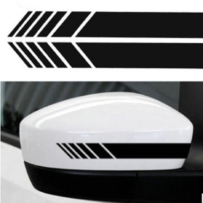 Reflective rearview mirror sticker strip, white backing with black diagonal stripe design