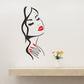 Beauty portrait wall sticker, black cat-girl profile with red lips and red striped manicure